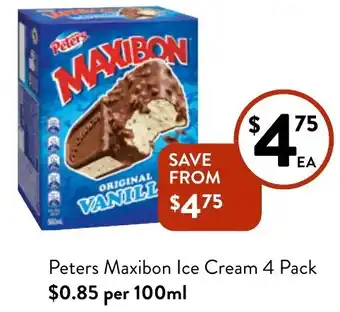 Foodworks Peters Maxibon Ice Cream 4 Pack offer