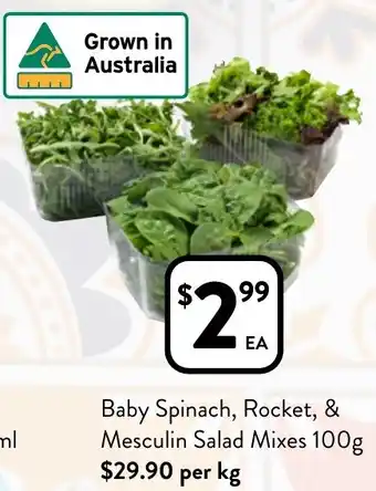 Foodworks Baby Spinach, Rocket, & Mesculin Salad Mixes 100g offer
