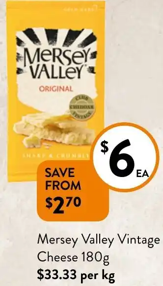 Foodworks Mersey Valley Vintage Cheese 180g offer