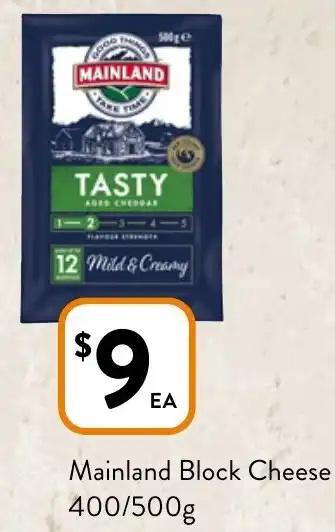 Foodworks Mainland Block Cheese 400/500g offer