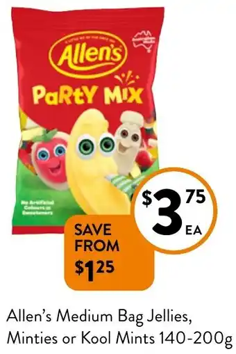 Foodworks Allen's Medium Bag Jellies, Minties or Kool Mints 140-200g offer