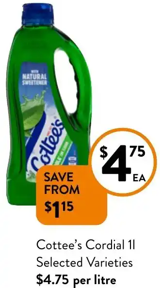 Foodworks Cottee's Cordial 1L offer