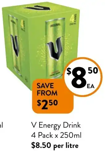 Foodworks V Energy Drink 4 Pack x 250ml offer