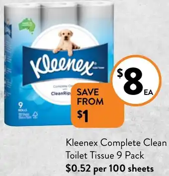 Foodworks Kleenex Complete Clean Toilet Tissue 9 Pack offer