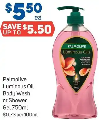 Foodland Palmolive Luminous Oil Body Wash or Shower Gel 750ml offer