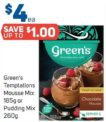Green's Temptations Mousse Mix 185g or Pudding Mix 260g