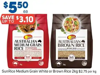 Foodland SunRice Medium Grain White or Brown Rice 2kg offer