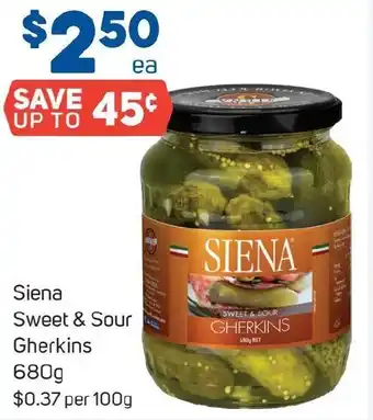 Foodland Siena Sweet & Sour Gherkins 680g offer