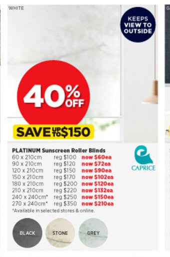 Platinum Sunscreen Roller Blinds - 60 x 210cm