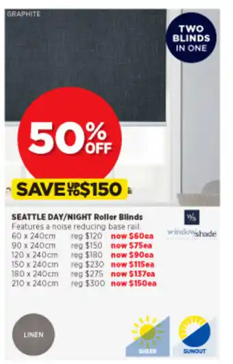 Spotlight Seattle Day/Night Roller Blinds 60 x 240cm offer