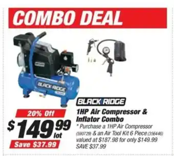 SuperCheap Auto Black Ridge 1HP Air Compressor & Inflator Combo offer