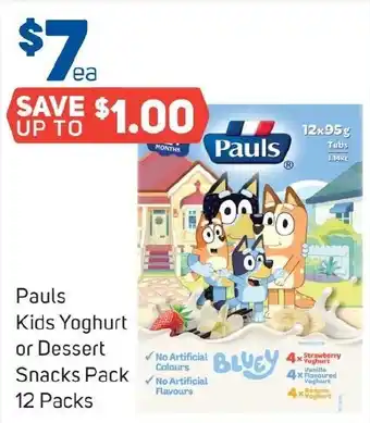 Foodland Pauls Kids Yoghurt or Dessert Snacks Pack 12 Packs offer