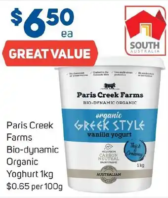 Foodland Paris Creek Farms Bio-dynamic Organic Yoghurt 1kg offer