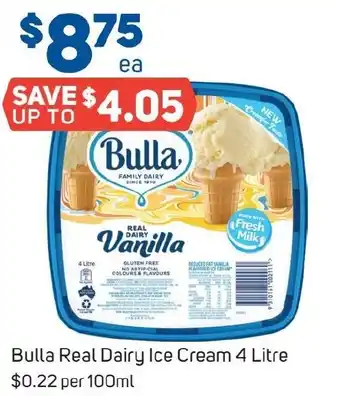 Foodland Bulla Real Dairy Ice Cream 4 Litre offer