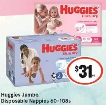 IGA Huggies Jumbo Disposable Nappies 60-108s offer