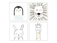 The Peanut Shell Art Prints Sketched Animals 4 Pack