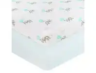 Baby Bunting Living Textiles Elephant Bassinet Fitted Sheet Elephant/Aqua Stripe 2 Pack offer