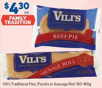 Foodland Vili's Traditional Pies, Pasties or Sausage Roll 150-165g offer