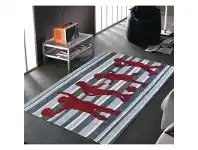 LivingStyles Funky Striped Kids Rug in Blue and Burgundy - 165x115cm offer