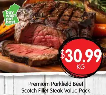 Spudshed Premium Parkfield Beef Scotch Fillet Steak Value Pack per kg offer