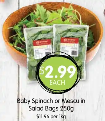 Spudshed Baby Spinach or Mesculin Salad Bags 250g offer