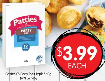 Spudshed Patties FS Party Pies 12pk 560g offer