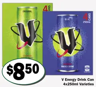 Friendly Grocer V Energy Drink Can 4x250ml Varieties offer