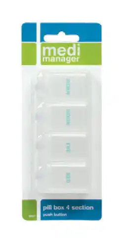 Medi manager pill box 4 section push button