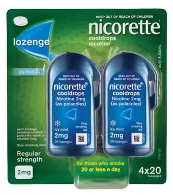 Direct Chemist Outlet Nicorette cool drops ice mint 2mg 4 x 20 lozenges offer
