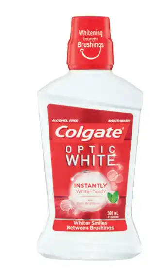 Colgate optic white alcohol free whitening mouthwash with optic brightener 500ml