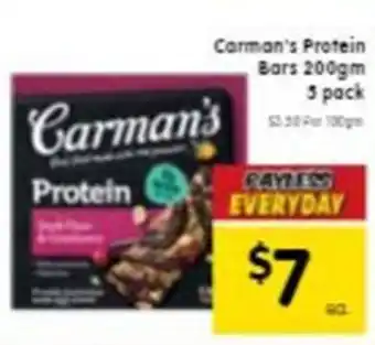 Spar Carman's Protein Bars 200gm 5 pack offer