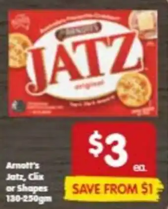 Spar Arnott's Jatz, Clix or Shapes 130-250gm offer