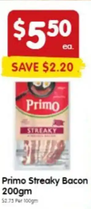Spar Primo Streaky Bacon 200gm offer