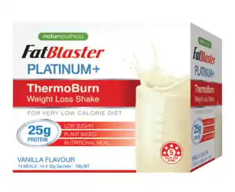 Direct Chemist Outlet Naturopathica fatblaster platinum+ thermoburn shake 14 x 50g - vanilla flavour offer