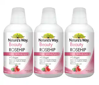 Direct Chemist Outlet Nature's way beauty rosehip hair, skin & nails + collagen 500ml offer