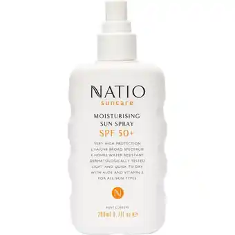 Alliance Pharmacy Natio moisturising sun spray spf50+ 200ml offer