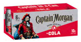 First Choice Liquor Captain morgan spiced rum & cola can 375ml (10 pack) offer