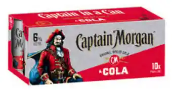 Captain morgan spiced rum & cola can 375ml (10 pack)