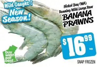 Farmer Jack's Nickol Bay (WA) Running Wild Large Raw BANANA PRAWNS offer