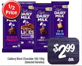 Farmer Jack's Cadbury Block Chocolate 160-190g offer