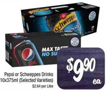 Farmer Jack's Pepsi or Schweppes Drinks 10x375ml offer