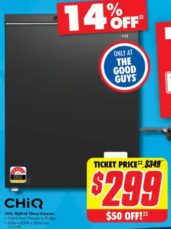 The Good Guys CHIQ 142L Hybrid Chest Freezer offer