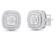 Bevilles Jewellery Double Halo Square Look Stud Earrings with 1/4ct of Diamonds in Sterling Silver offer