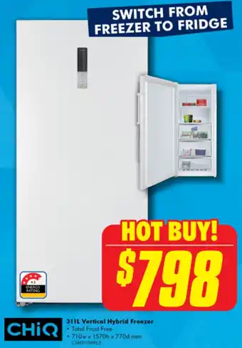 The Good Guys CHIQ 311L Vertical Hybrid Freezer offer