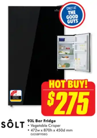 The Good Guys SÔLT 93L Bar Fridge offer