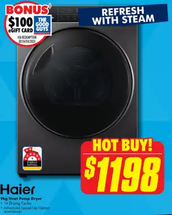 The Good Guys Haier 9kg Heat Pump Dryer offer