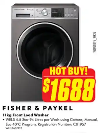 The Good Guys FISHER & PAYKEL 11kg Front Load Washer offer