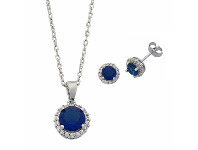 Bevilles Jewellery Sterling Silver Sapphire Cubic Zirconia Earrings and Necklace Set offer