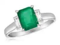 9ct White Gold Natural Emerald 8x6mm and Diamond 0.21ct Ring
