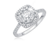 Grahams Jewellers Memoire 18ct White Gold 0.60 Carat Diamond Bouquet Cushion Halo Solitaire Ring offer